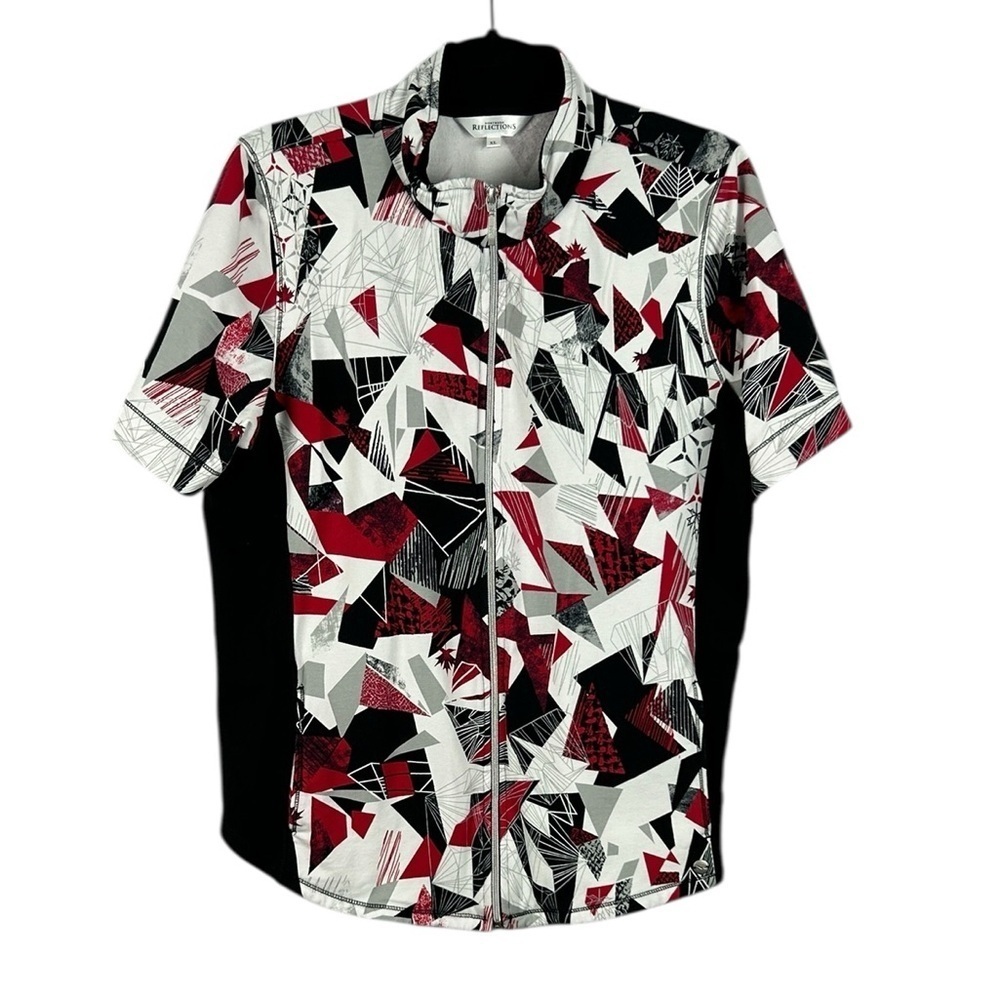 Northern Reflections Geometric Short Sleeve Full Zip Cycling Athletic Top XL